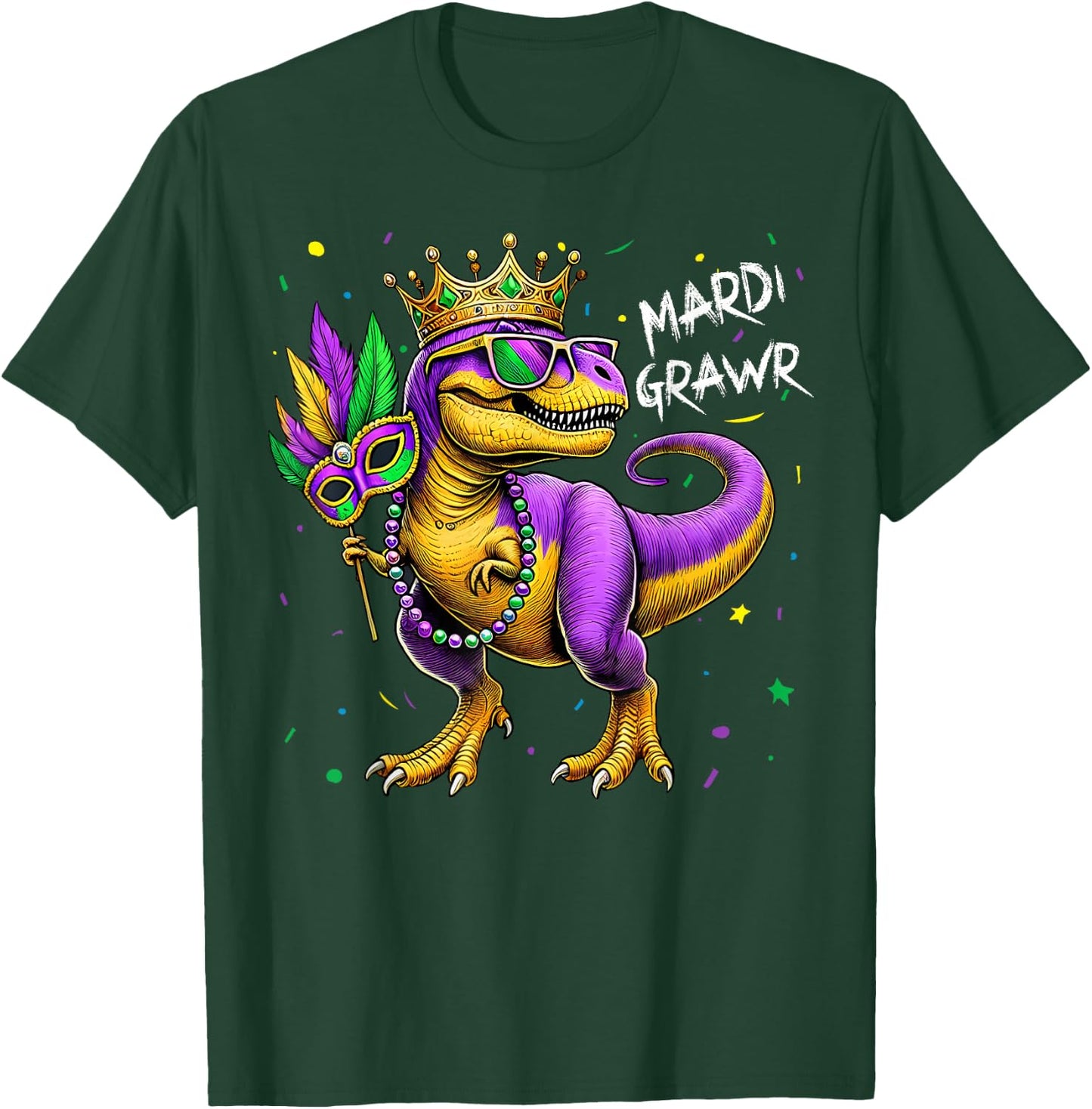 Mardi Gras T Rex Dinosaur Mardi Grawr Bead Costume Boys Kids T-Shirt - T-Shirt | Forest