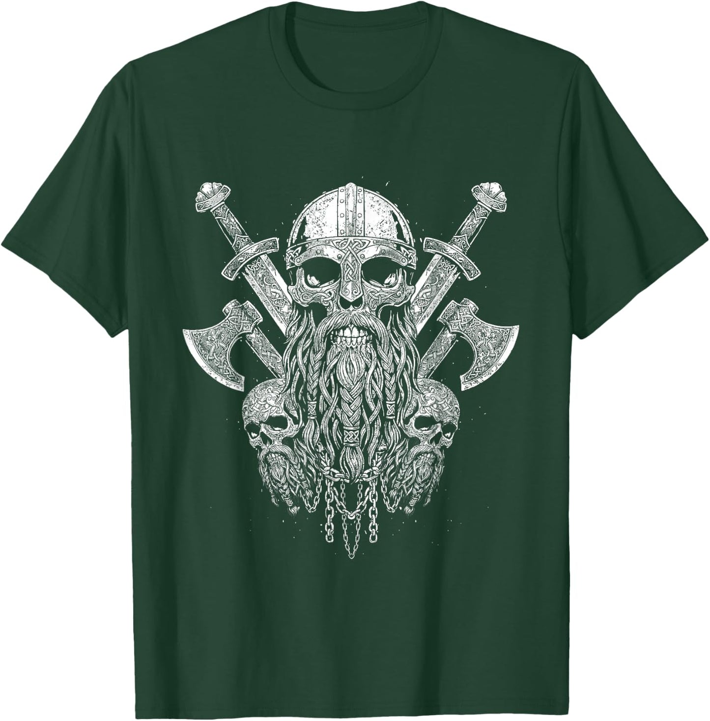 Viking Skull with Helmet with Viking Axe - Black and White T-Shirt - T-Shirt | Forest