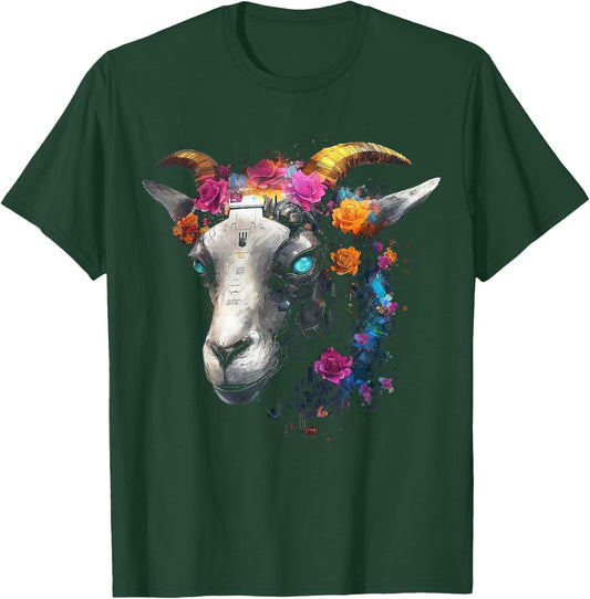 Goat Fantasy Blue Eyes - Artwork | Animal Motif Goat T-Shirt - T-Shirt | Forest