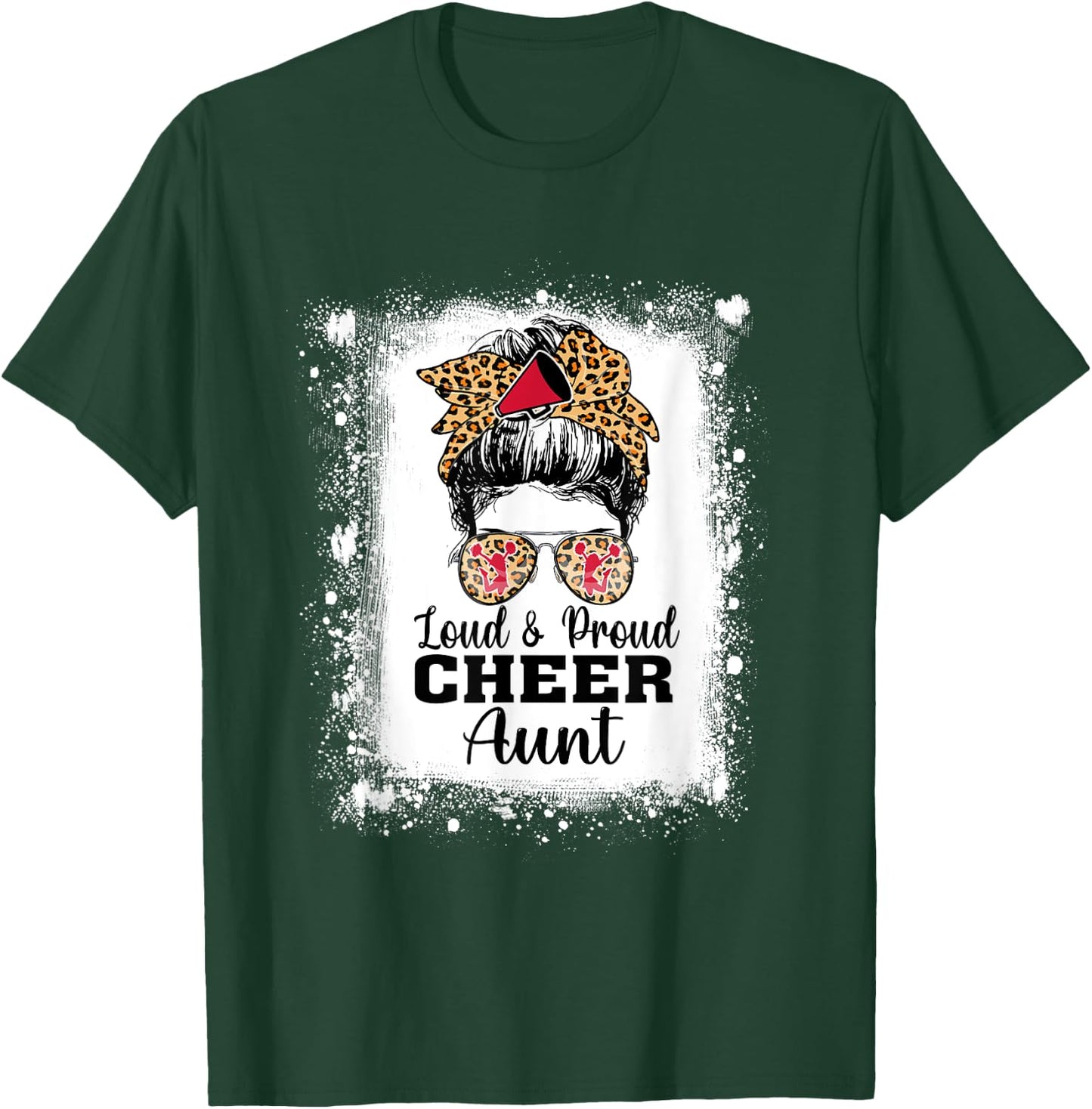 Loud & Proud Cheer Aunt Messy Bun Leopard Bleached T-Shirt - T-Shirt | Forest