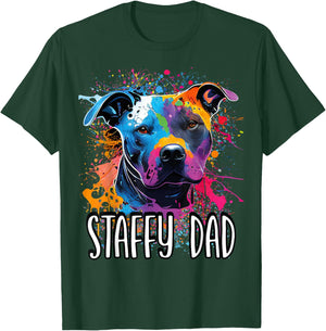 Colorful Splash Art Staffordshire Bull Terrier Staffy Dad T-Shirt - T-Shirt | Forest