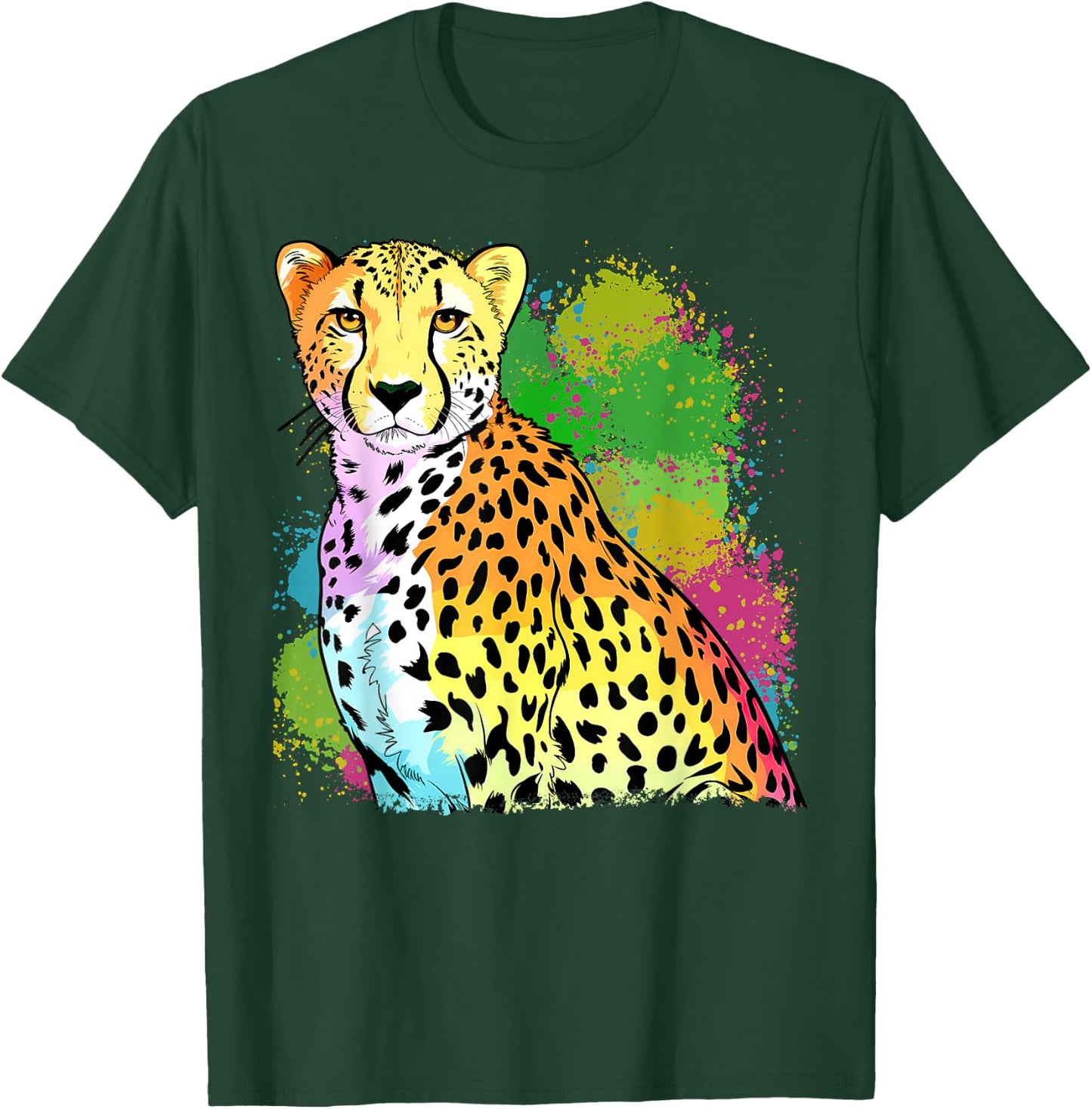 Colorful Rainbow Cheetah Graphic T-Shirt - T-Shirt | Forest