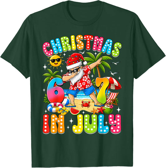 Christmas in July Funny Dabbing Santa 6 7 Six Seven Summer T-Shirt - T-Shirt | Forest