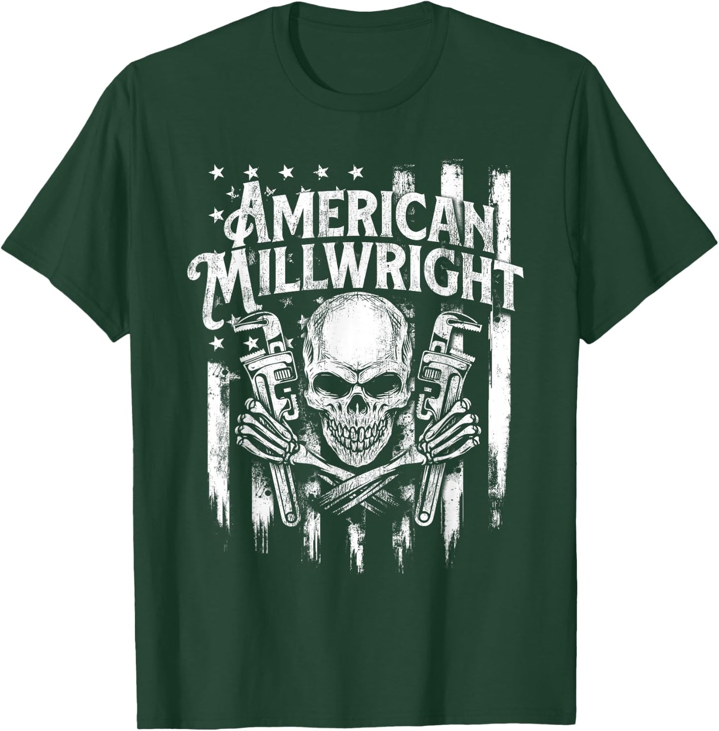 American Millwright - Patriotic USA Flag Machinist Engineer T-Shirt - T-Shirt | Forest