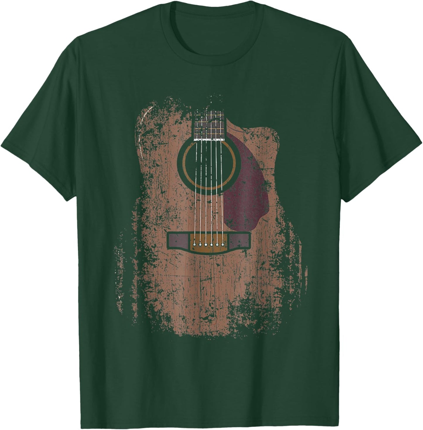 Distressed Acoustic Guitar Vintage Player Rock & Roll Music T-Shirt - T-Shirt | Forest