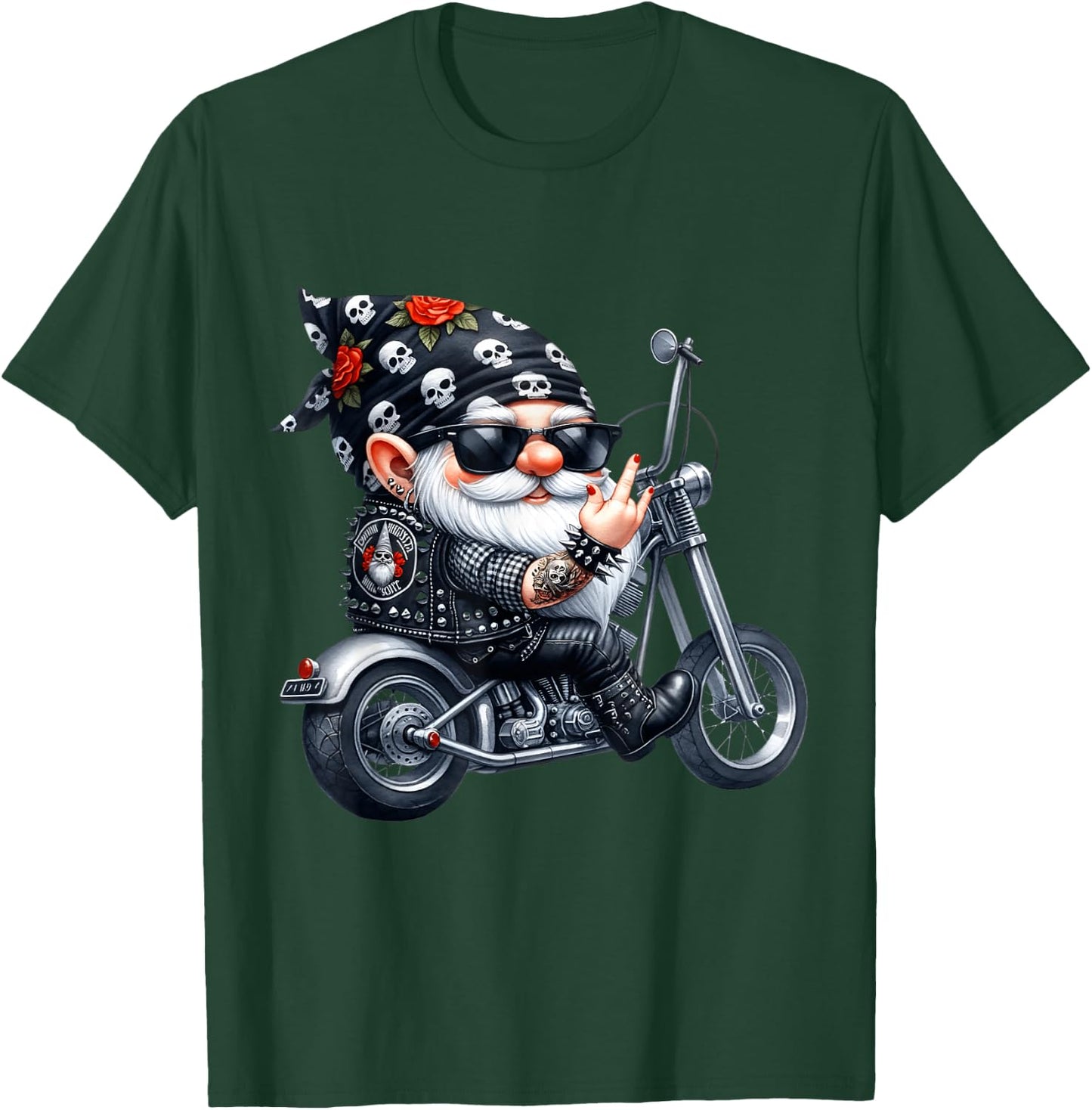 Cool Tattoo Gnome Graphic Women Funny Motorcycle T-Shirt - T-Shirt | Forest