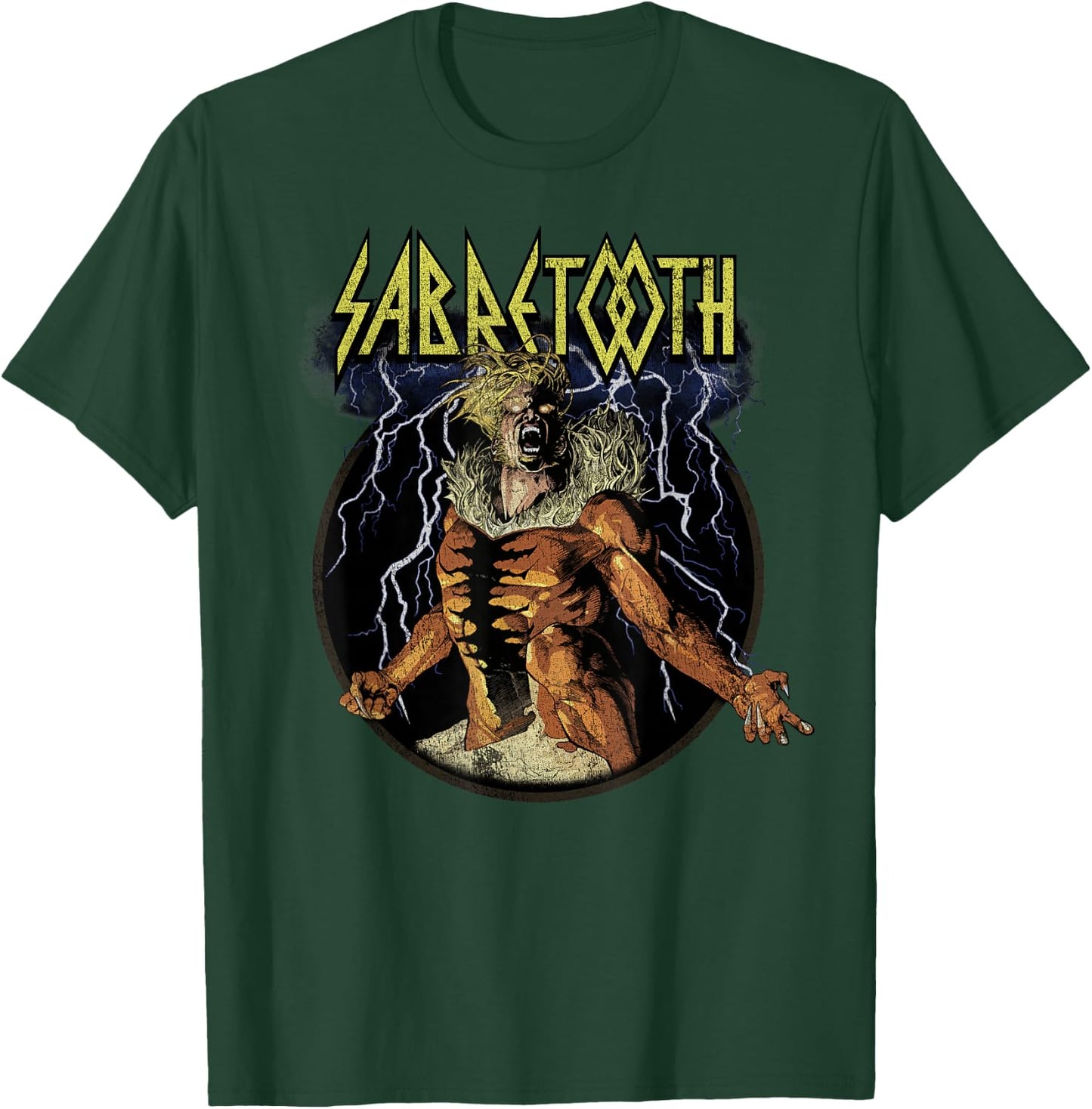 Marvel X-Men Sabretooth Epic Lightning Vintage Rock T-Shirt - T-Shirt | Forest
