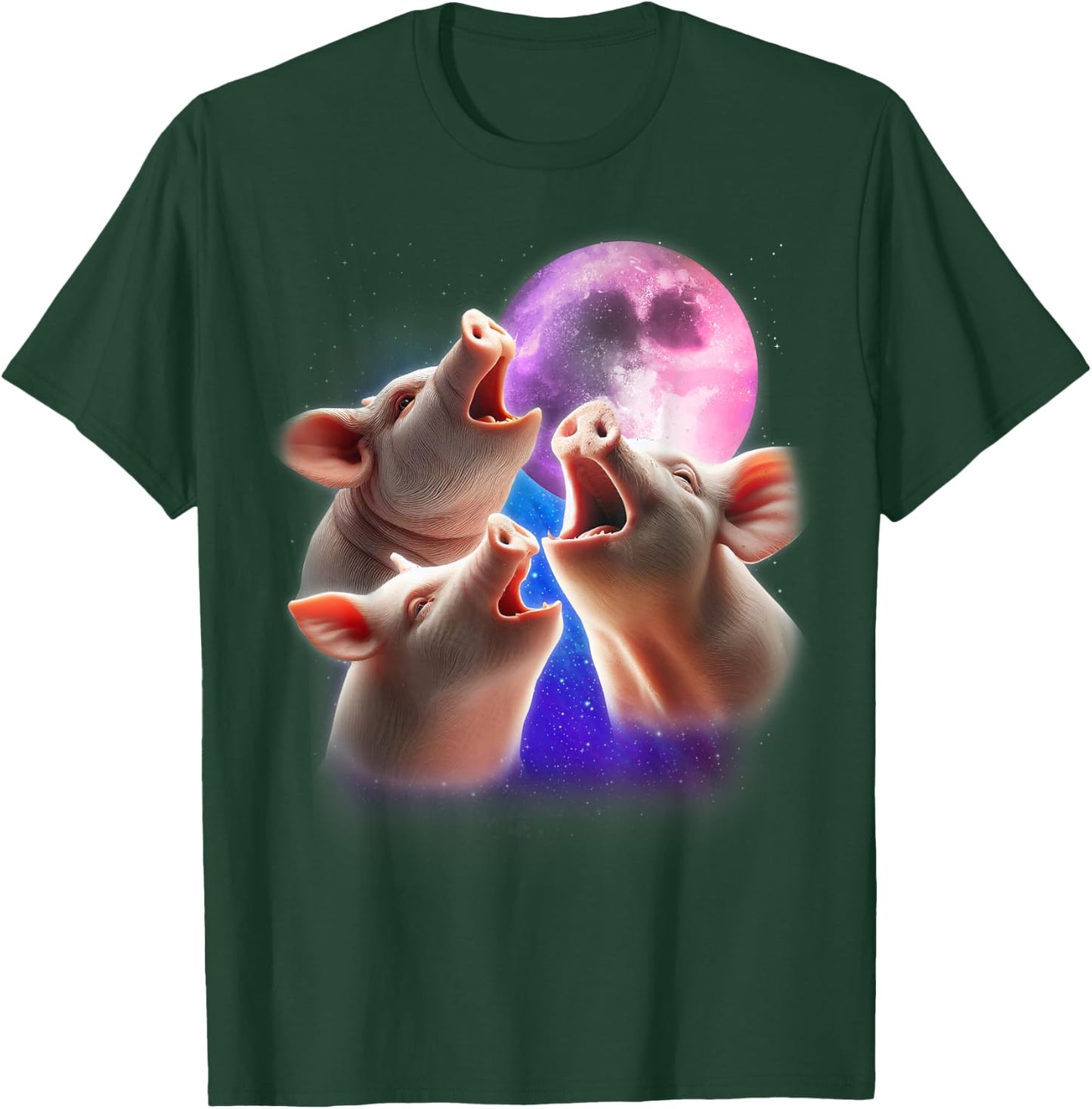 3 Pigs Howling At The Moon Funny Pig Animal Lover Farmer T-Shirt - T-Shirt | Forest