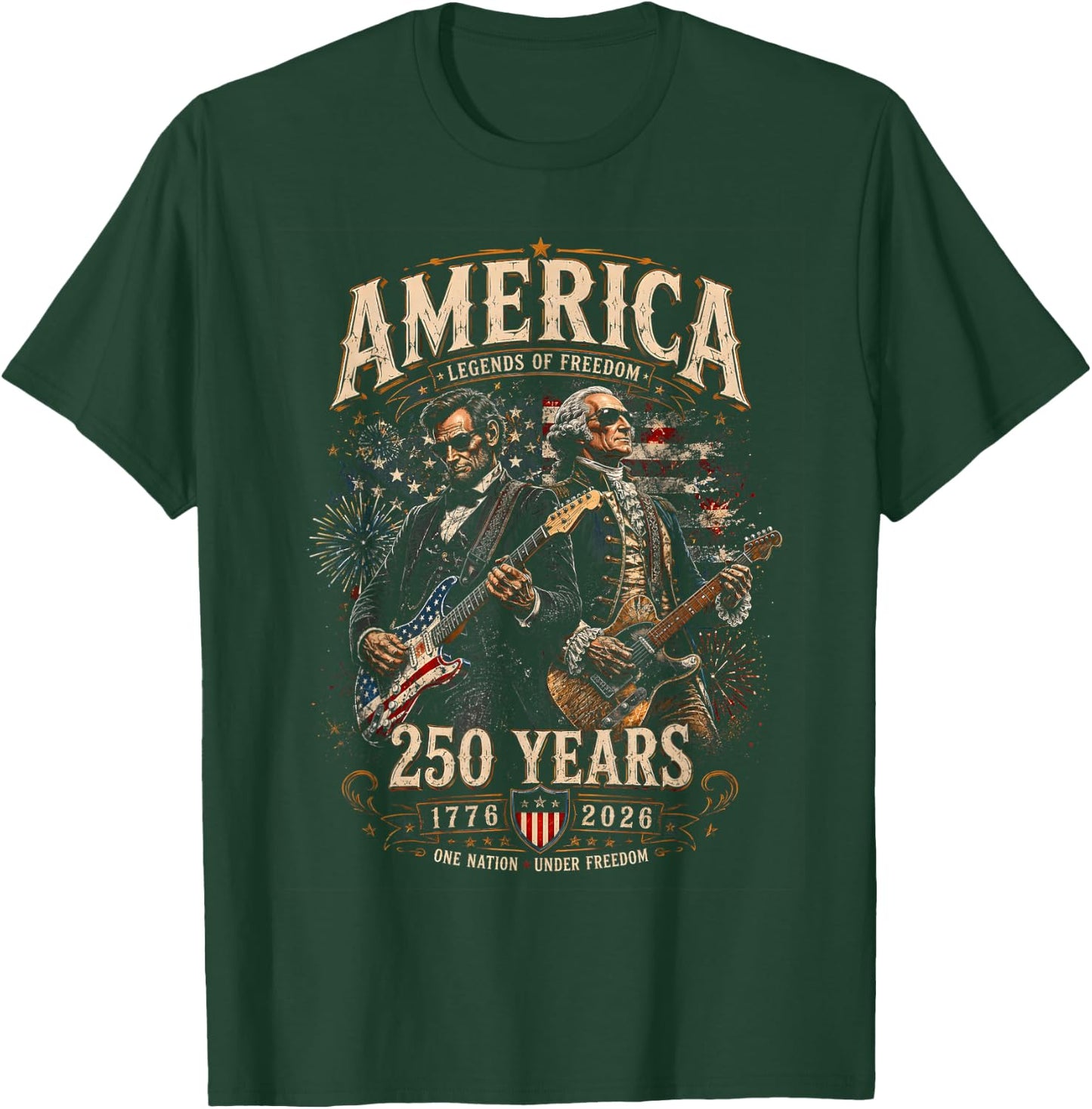 George Washington Playing Guitar Abe Lincoln 250th America T-Shirt - T-Shirt | Forest