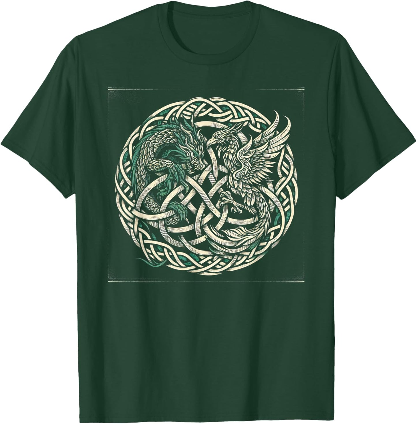 Intricate Celtic Knot with Dragon and Phoenix T-Shirt - T-Shirt | Forest