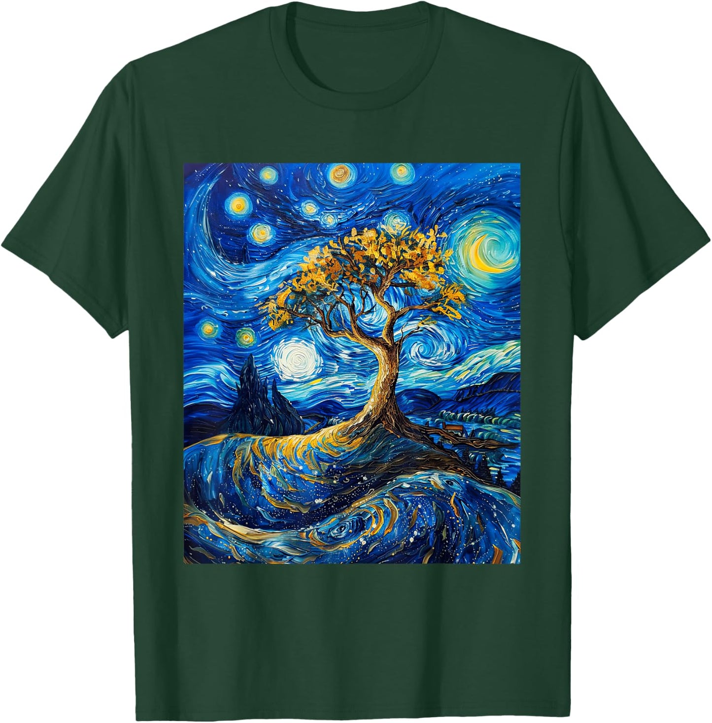 Yggdrasil Tree Of Life Van Gogh Style Starry Night T-Shirt - T-Shirt | Forest
