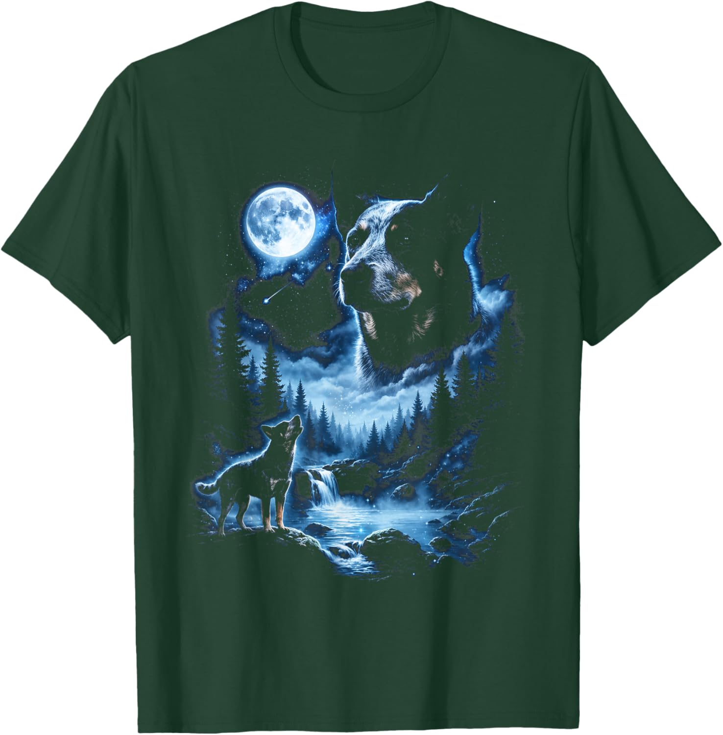 Blue Heeler Howling to the Moon Meme Animal Graphic T-Shirt - T-Shirt | Forest