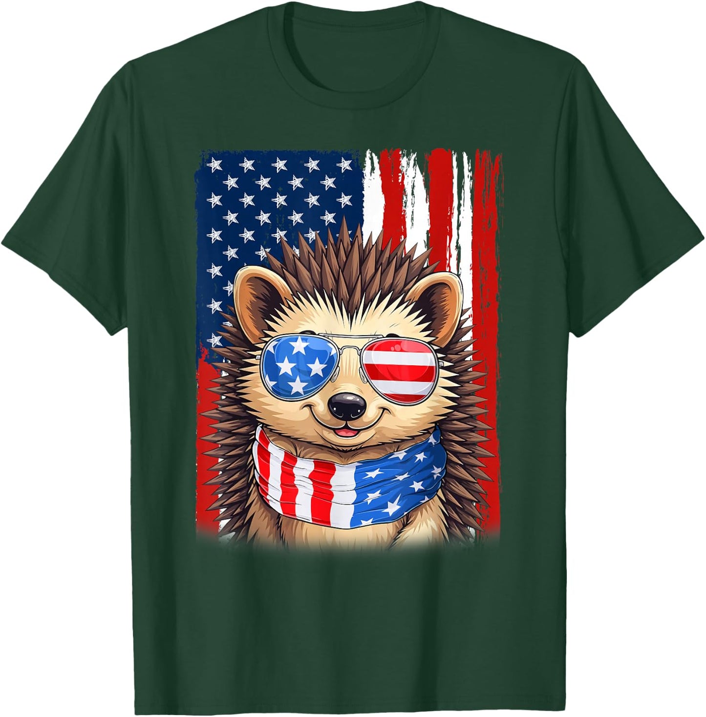 Hedgehog US America Flag Men Women 4th of July Patriotic T-Shirt - T-Shirt | Forest