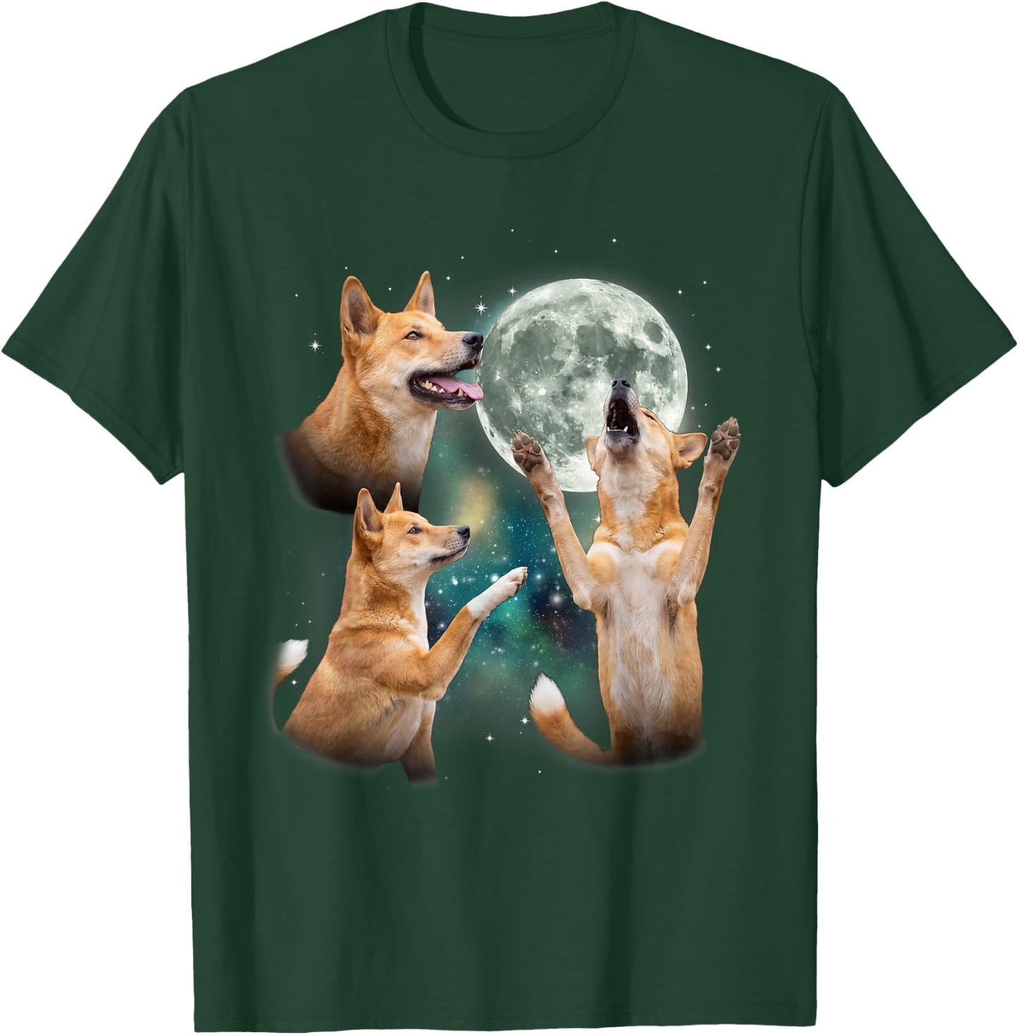 Three Dingo Moon | Funny Wild Canine Wildlife Meme T-Shirt - T-Shirt | Forest