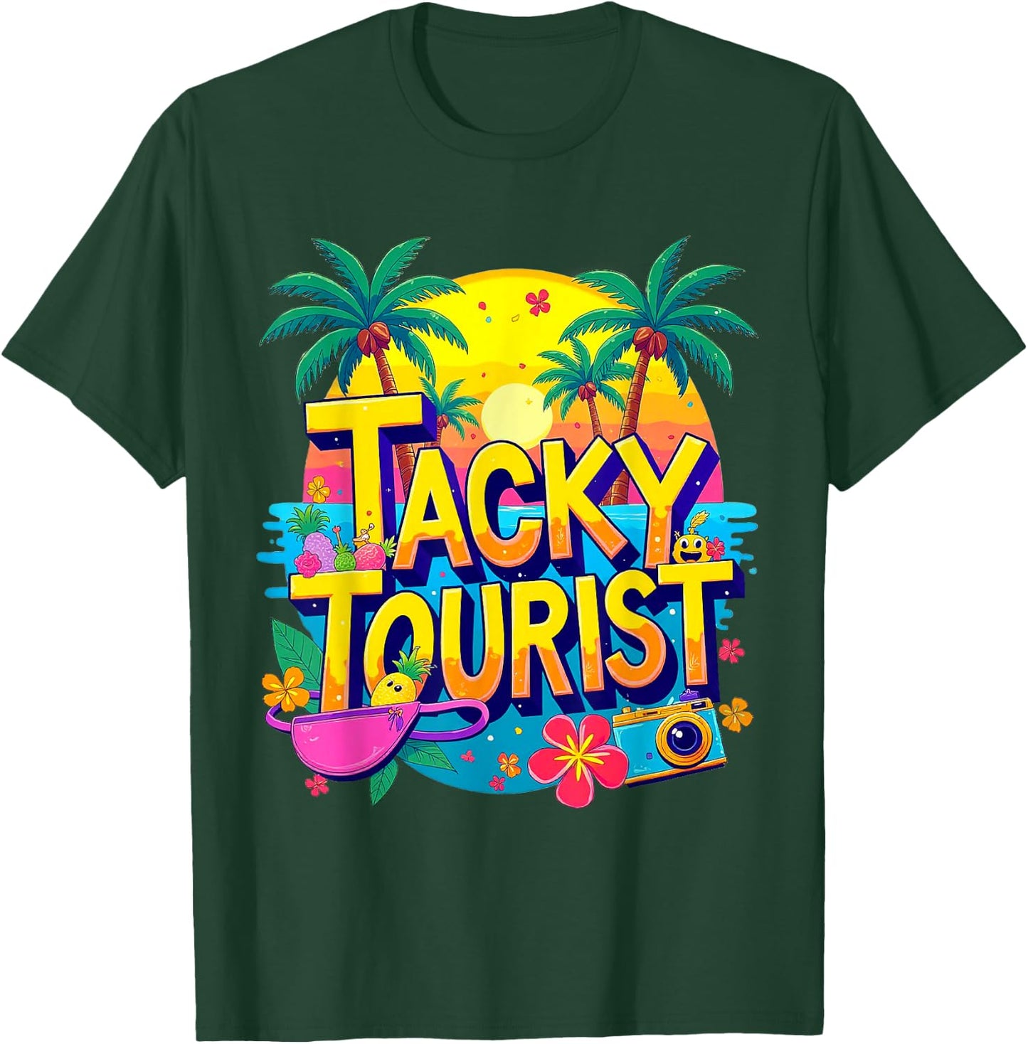 Funny Tourist Shirt & Vintage Hawaiian Accessories -Kids Tacky Tourist - Black, Small, Short Sleeve T-Shirt - T-Shirt | Forest