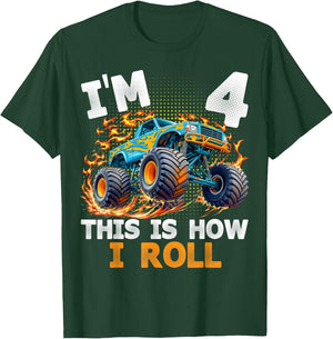 I'm 4 This is How I Roll Monster Truck 4th Birthday Boys T-Shirt - T-Shirt | Forest