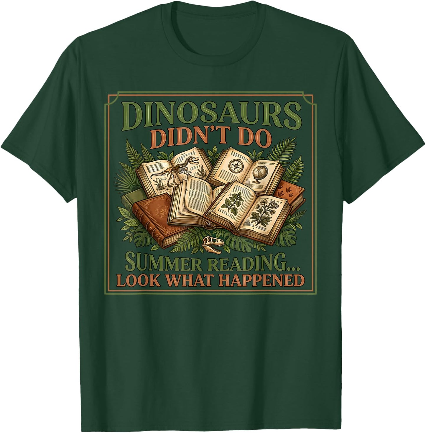 Dinosaurs Didn’t Do Summer Reading Vintage Botanic T-Shirt - T-Shirt | Forest