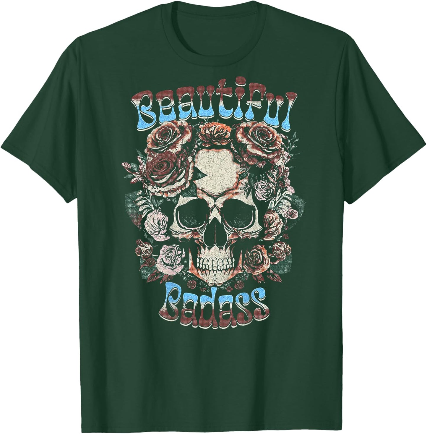 Beautiful Badass Floral Skull (on back) T-Shirt - T-Shirt | Forest