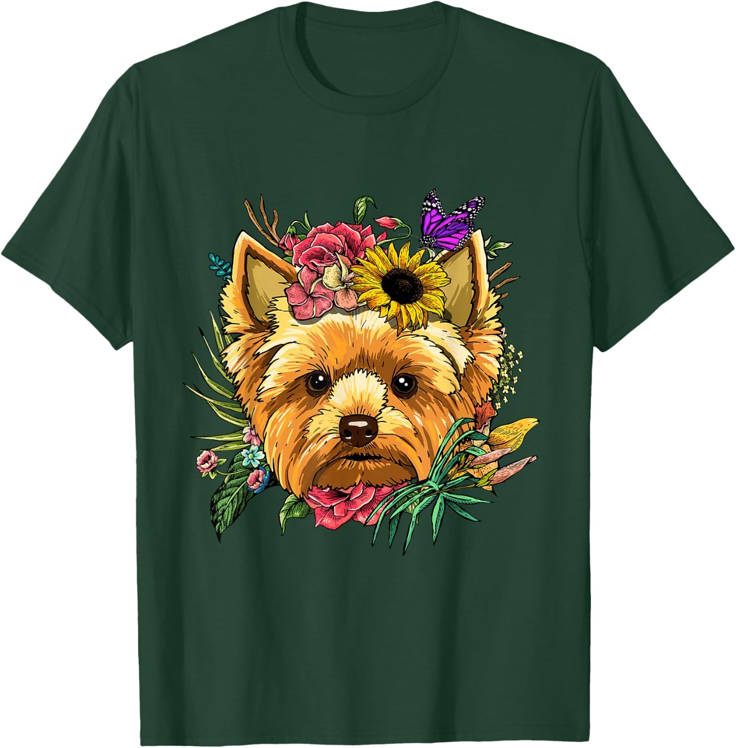 Floral Yorkshire Terrier Shirt Yorkie Dog Face Yorkie Lover T-Shirt - T-Shirt | Forest