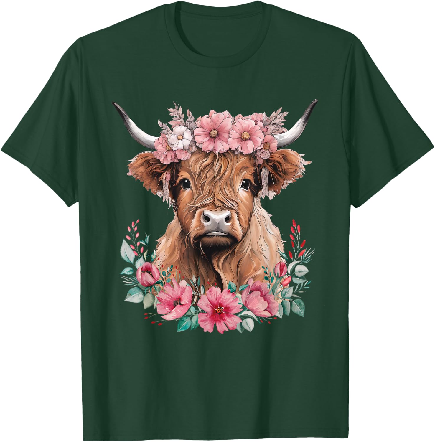 Cute Baby Highland Cow with Flowers Calf Animal Cow Women T-Shirt - T-Shirt | Forest
