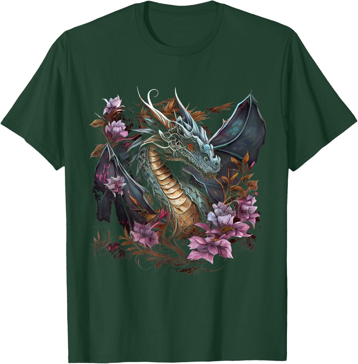 Beautiful Floral Dragon Lover Fantasy Art Cool Illustration T-Shirt - T-Shirt | Forest