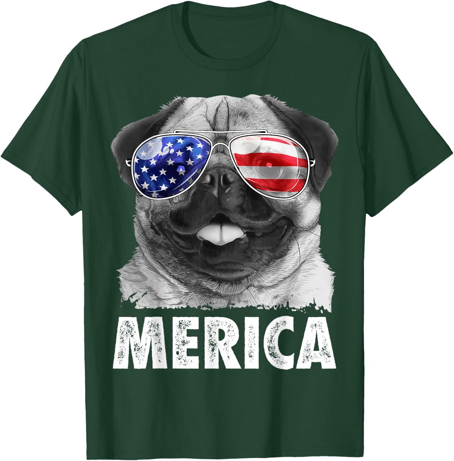 Pug 4th of July Shirts Merica Men Women USA American Flag T-Shirt - T-Shirt | Forest
