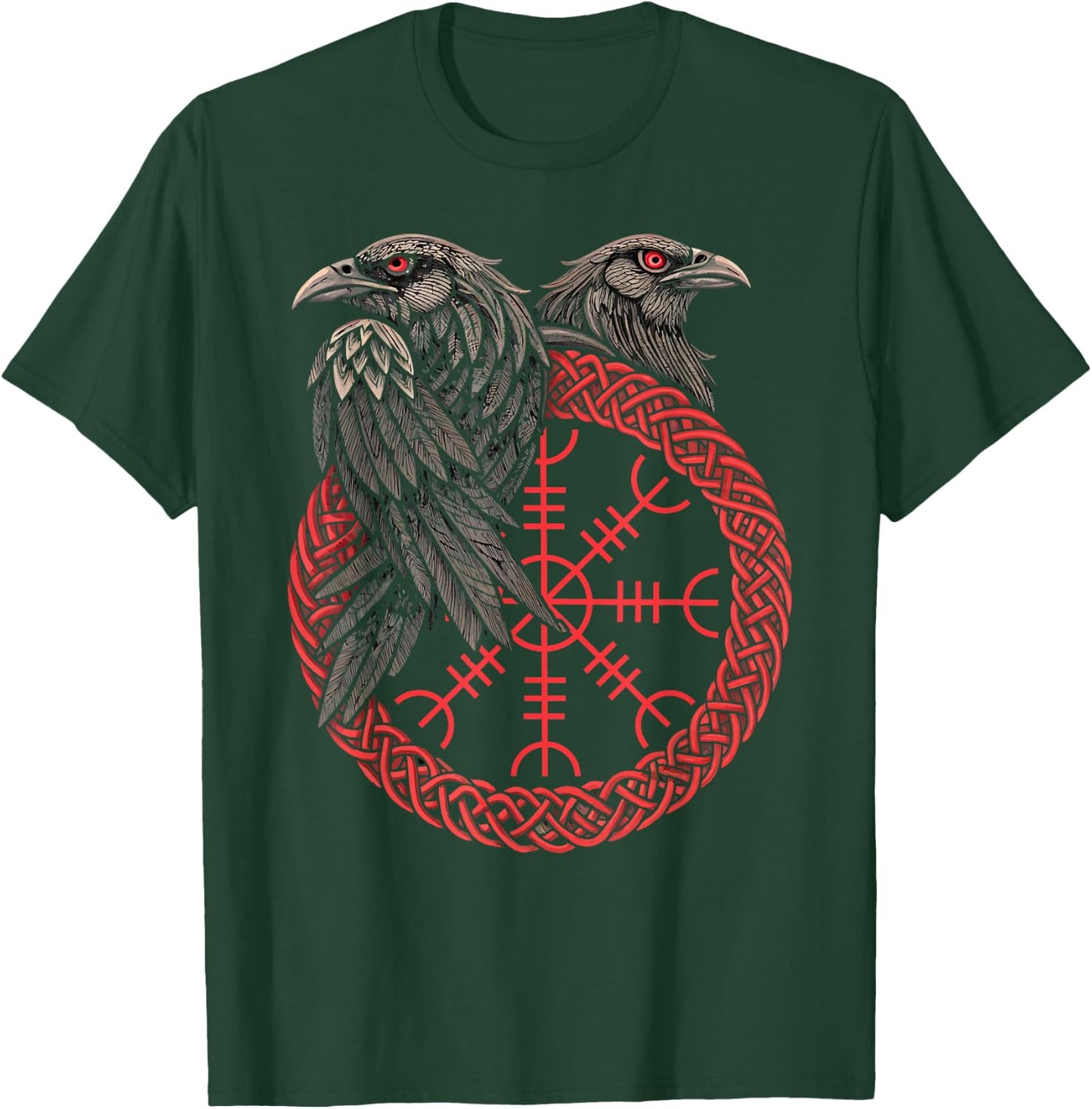 Aegishjalmur - Viking Symbol - Huginn & Muninn Norse Raven T-Shirt - T-Shirt | Forest