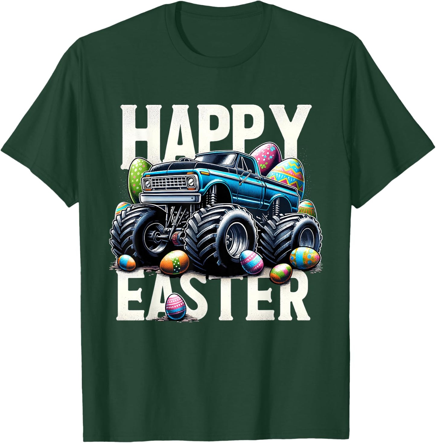 Boys Happy Easter Monster Truck Easter Eggs Hunt Toddler Kid T-Shirt - T-Shirt | Forest