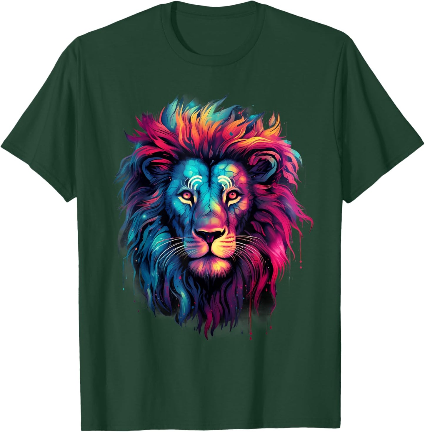 Lion Colorful Portrait Wildlife Artwork Animal Art Splash T-Shirt - T-Shirt | Forest