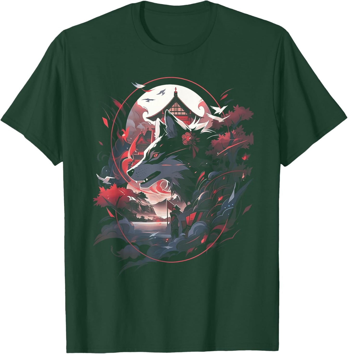 Japanese Wolf Wolves Mythology Nature Anime Otaku T-Shirt - T-Shirt | Forest