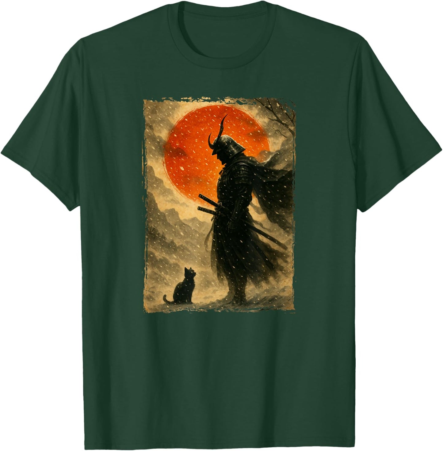 Guerrier et Combattant samouraï | Chat Noir et Art Japonais Vintage T-Shirt - T-Shirt | Forest
