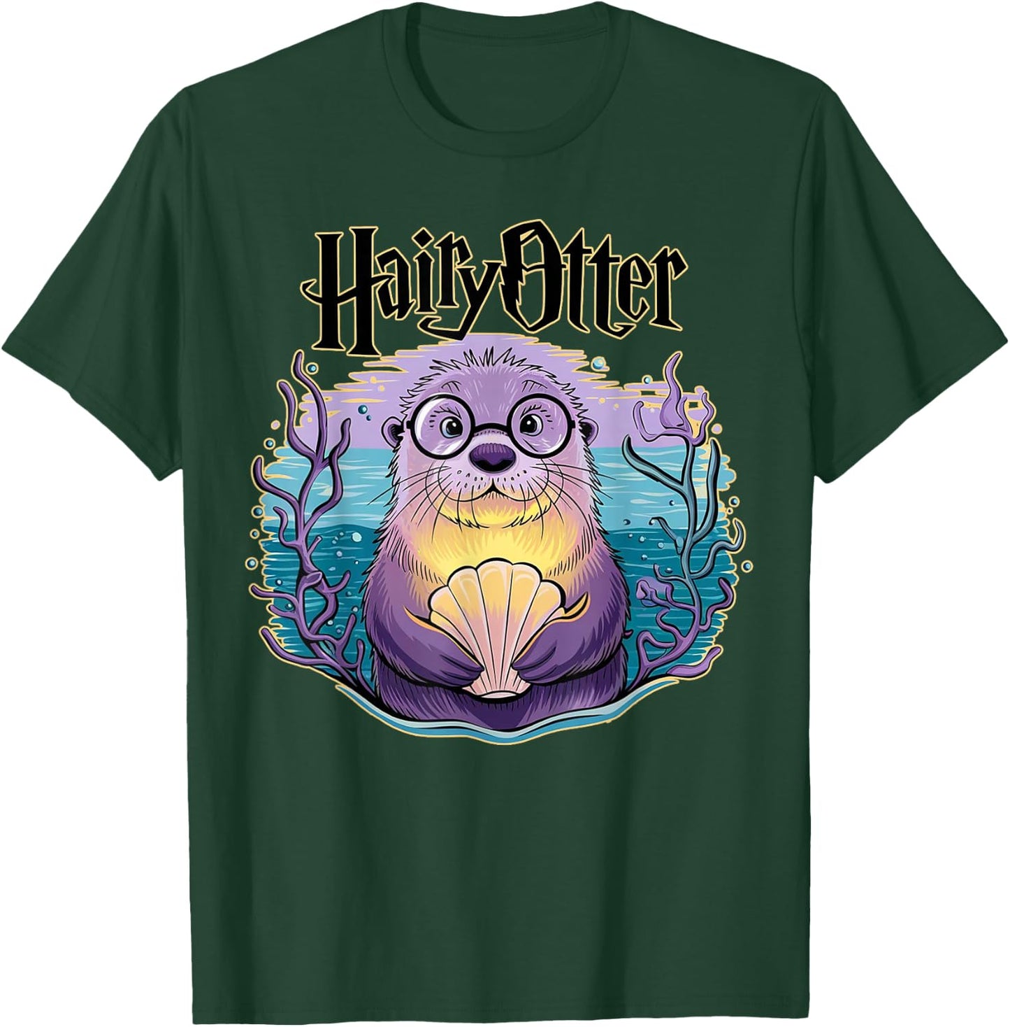 Christmas Lover Hairy Otter Funny Cute Kawaii Christmas Otter -Adults - Black, Small T-Shirt - T-Shirt | Forest