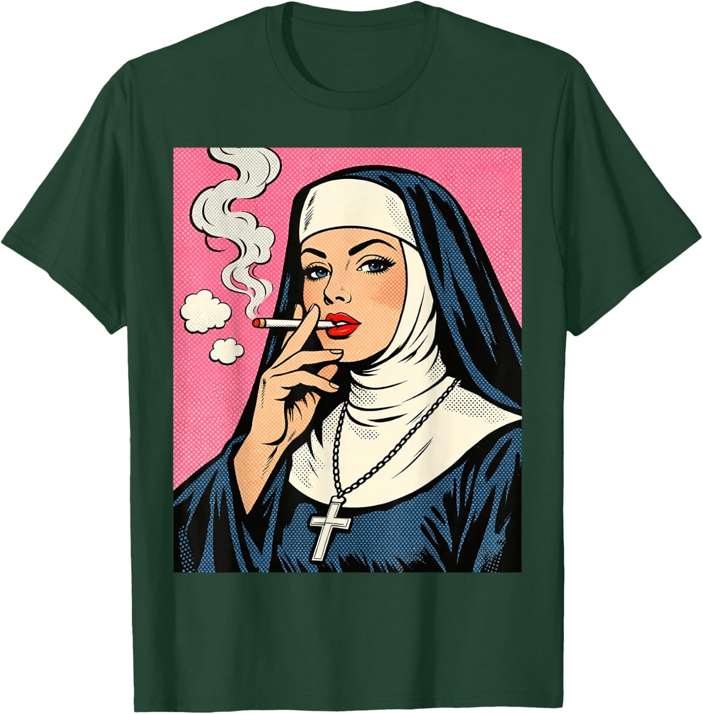 Nun Smoking a Cigarette pop Art T-Shirt - T-Shirt | Forest