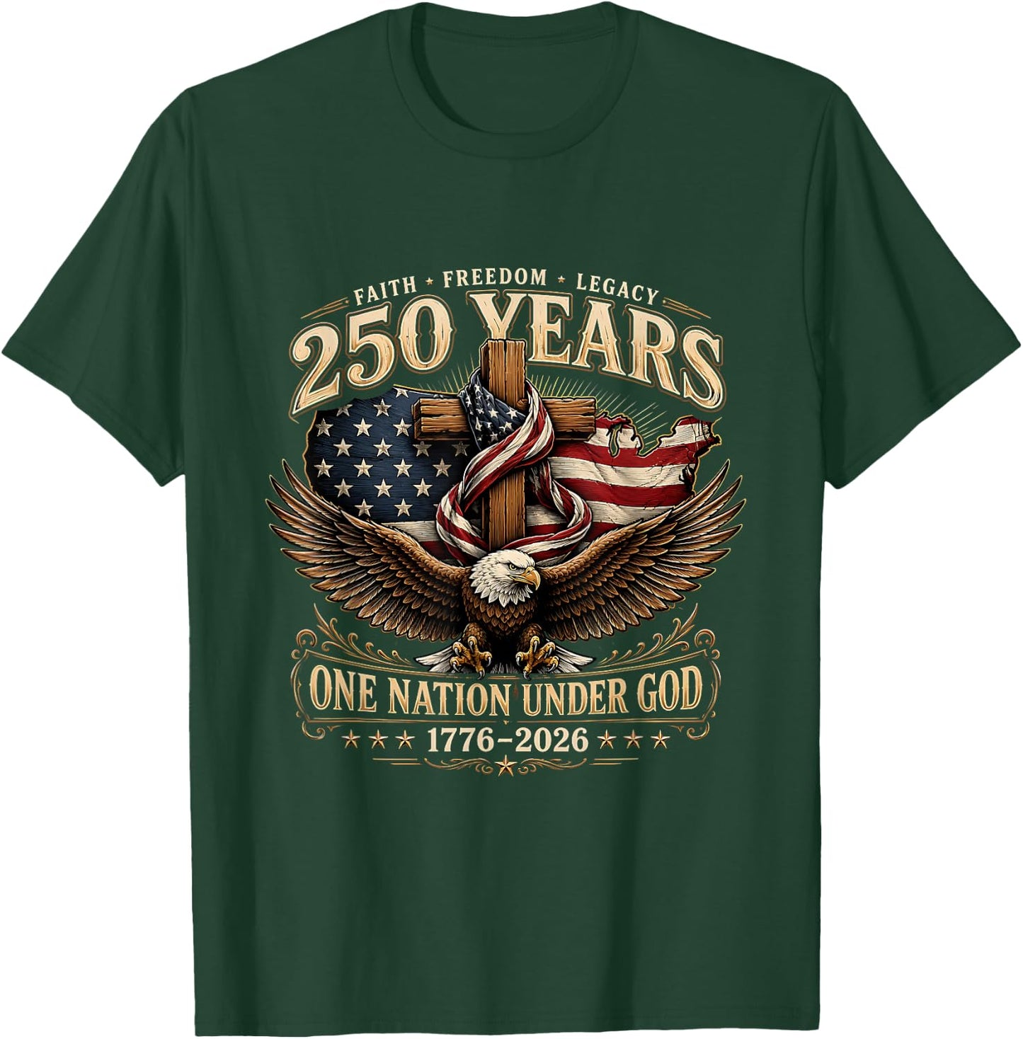 Vintage 250 Years One Nation Under God 1776-2026 4th of July T-Shirt - T-Shirt | Forest