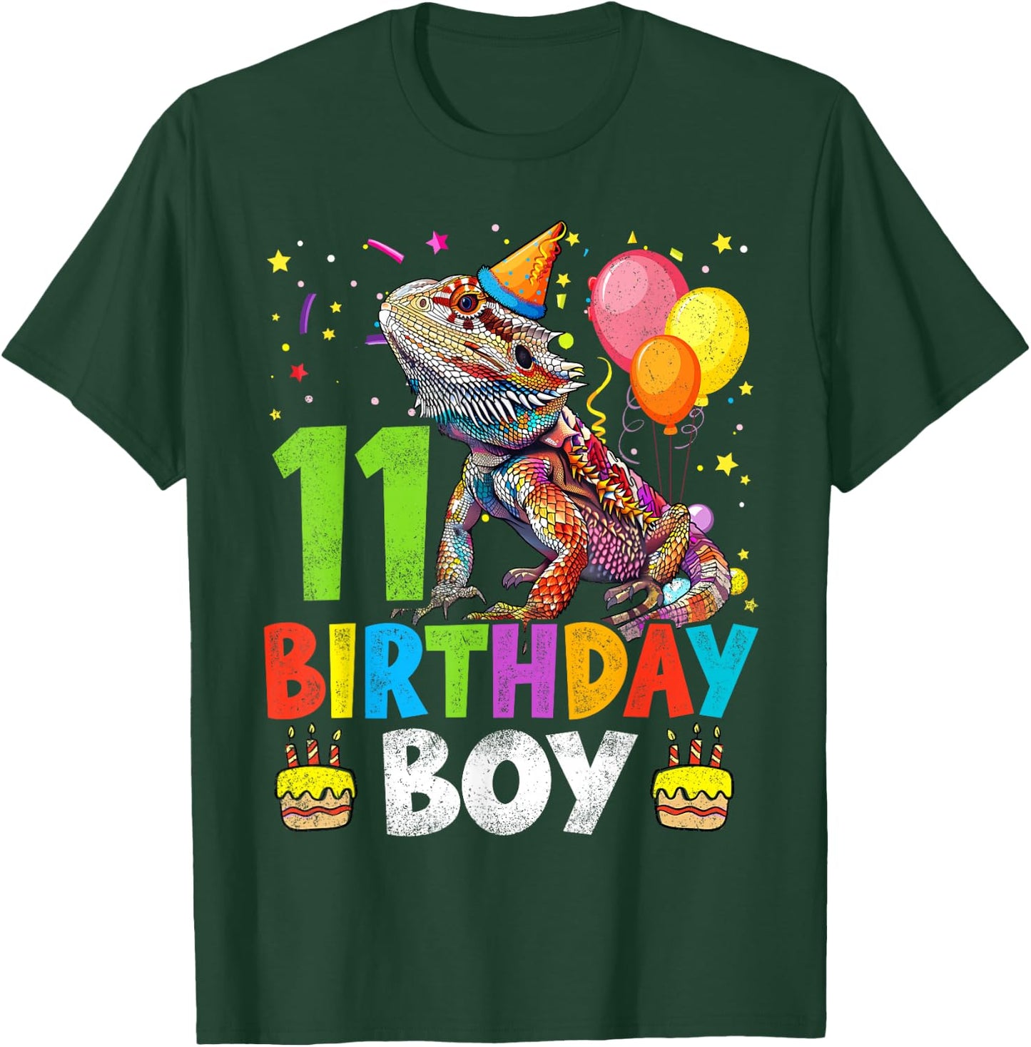 11th Birthday Boy Bearded Dragon 11 Years Old Bday Party T-Shirt - T-Shirt | Forest