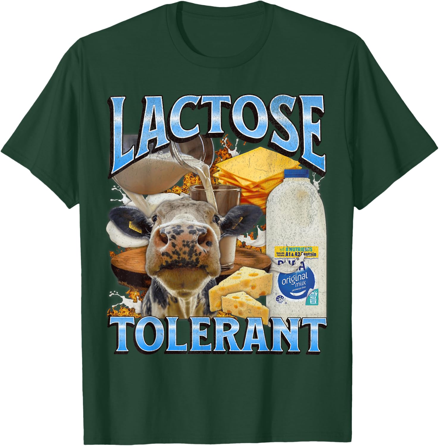 Lactose Tolerant Funny IBS Meme Bootleg Graphic T-Shirt - T-Shirt | Forest