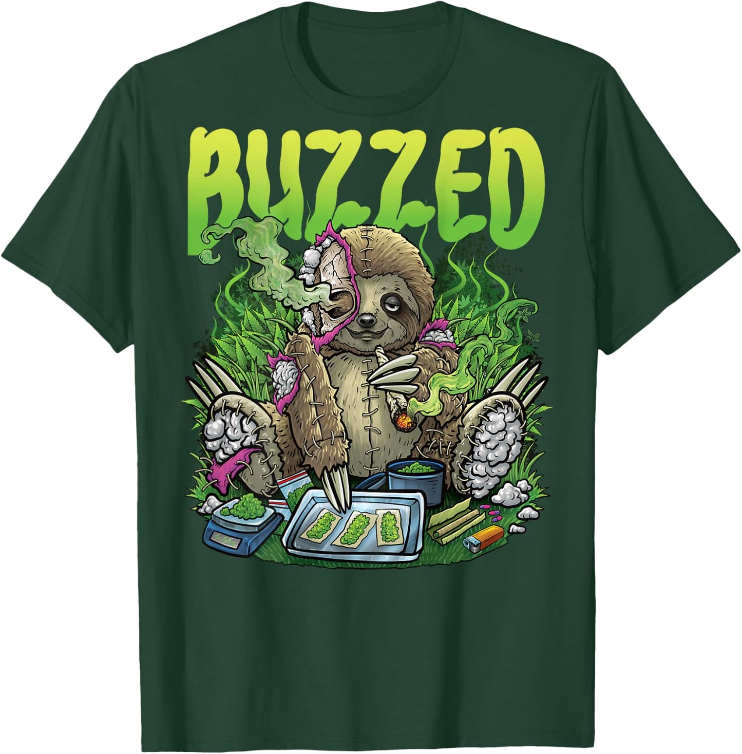 Weed Sloth Smoking Stoner Rave House Techno Outfit BACKPRINT T-Shirt - T-Shirt | Forest