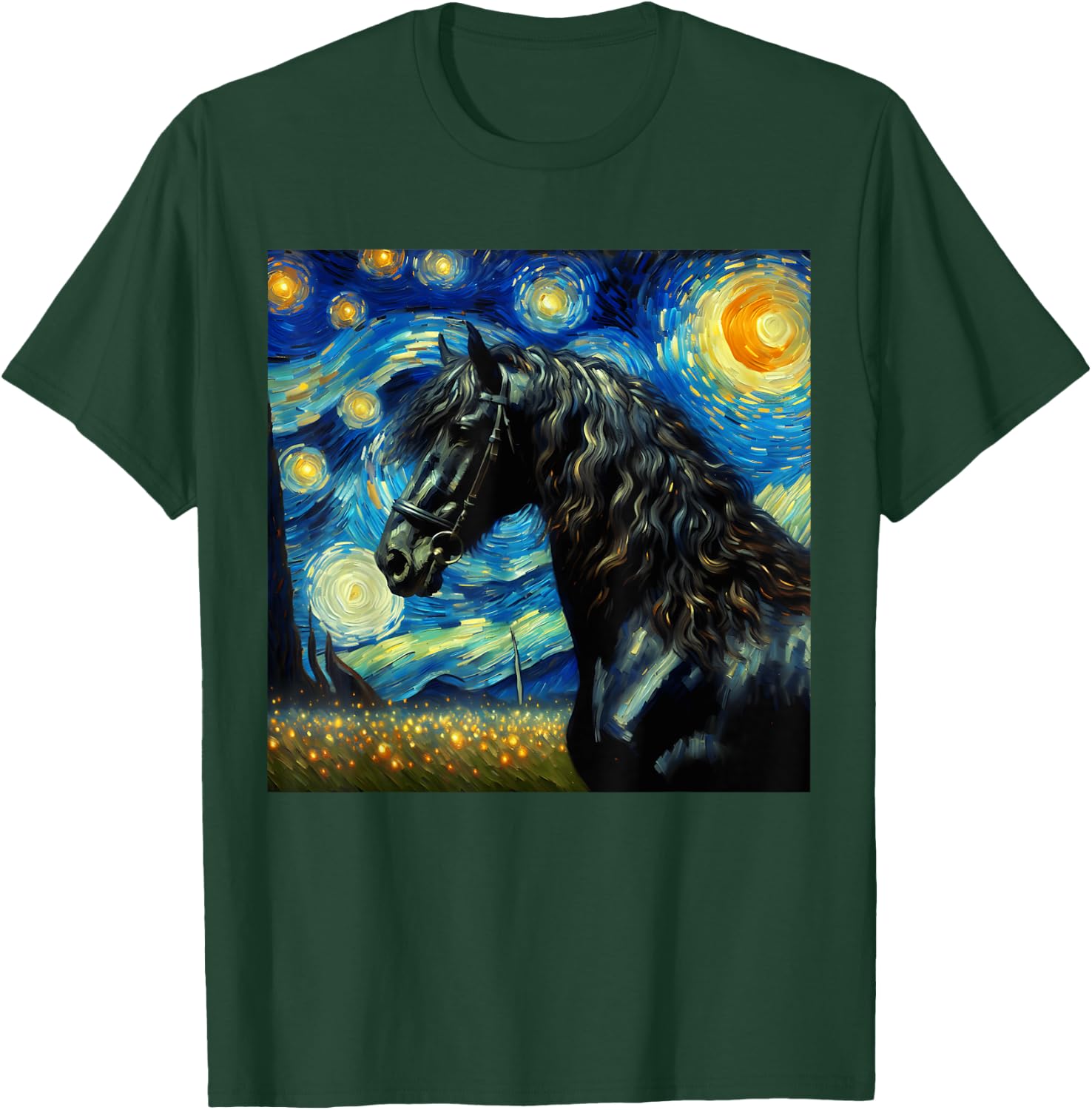 Friesian Horse Starry Night Horse T-Shirt - T-Shirt | Forest