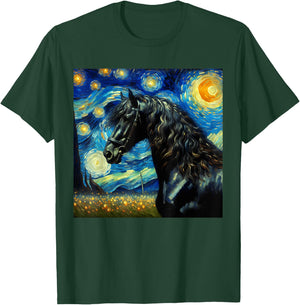 Friesian Horse Starry Night Horse T-Shirt - T-Shirt | Forest