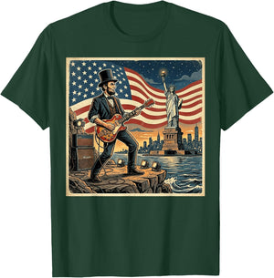 Abraham Lincoln Playing Electric Guitar 4th of July Retro T-Shirt - T-Shirt | Forest