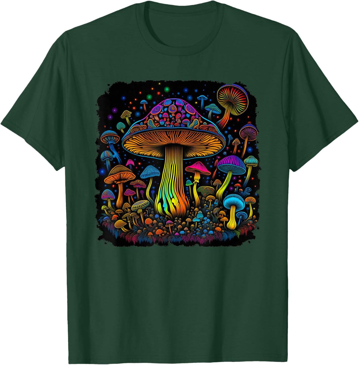 Psychedelic Mushroom Art Groovy 70s Retro Black Light Style T-Shirt - T-Shirt | Forest