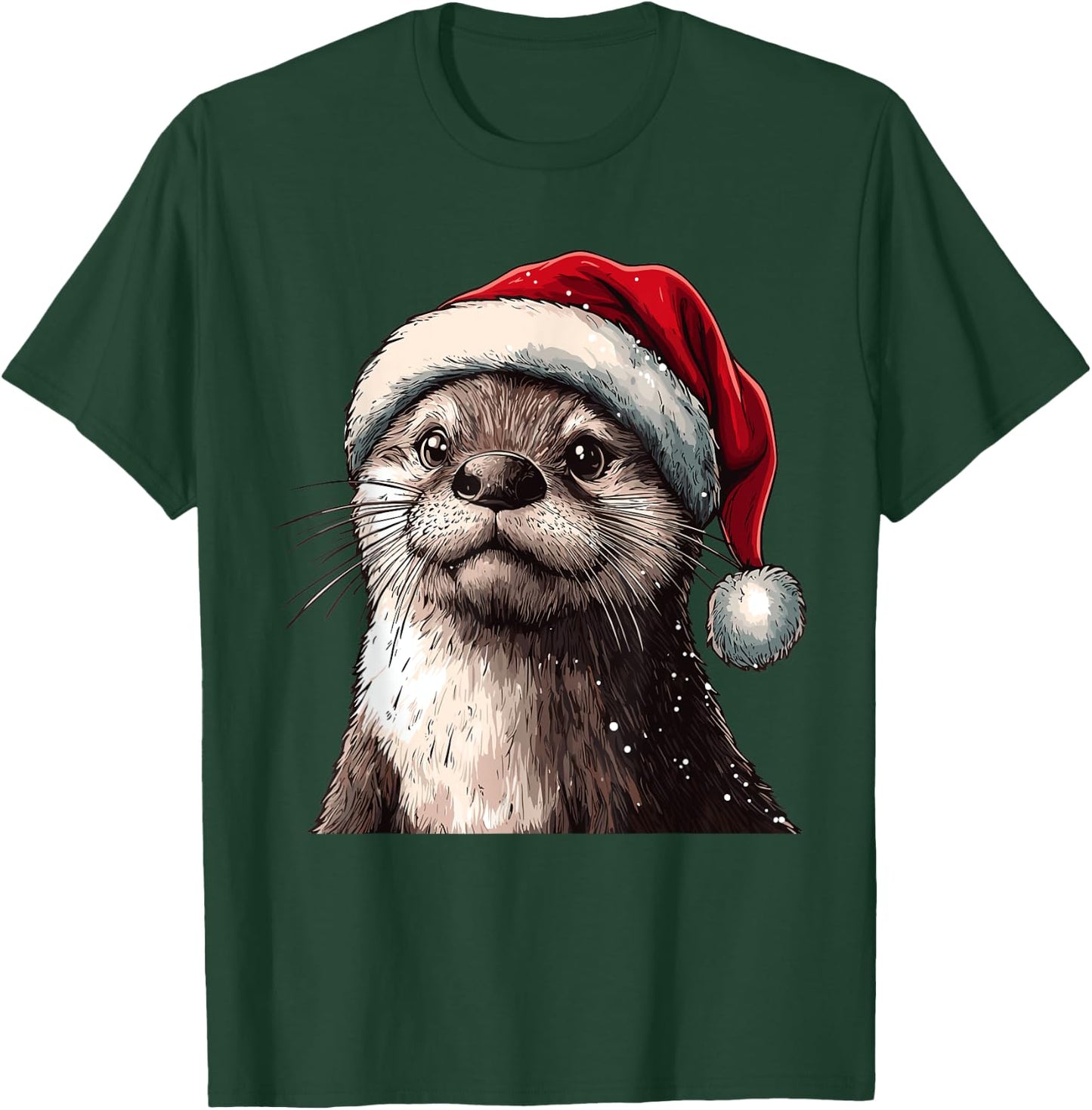 Funny Xmas Otter Lovers Christmas Pajama Otter Santa Hat T-Shirt - T-Shirt | Forest