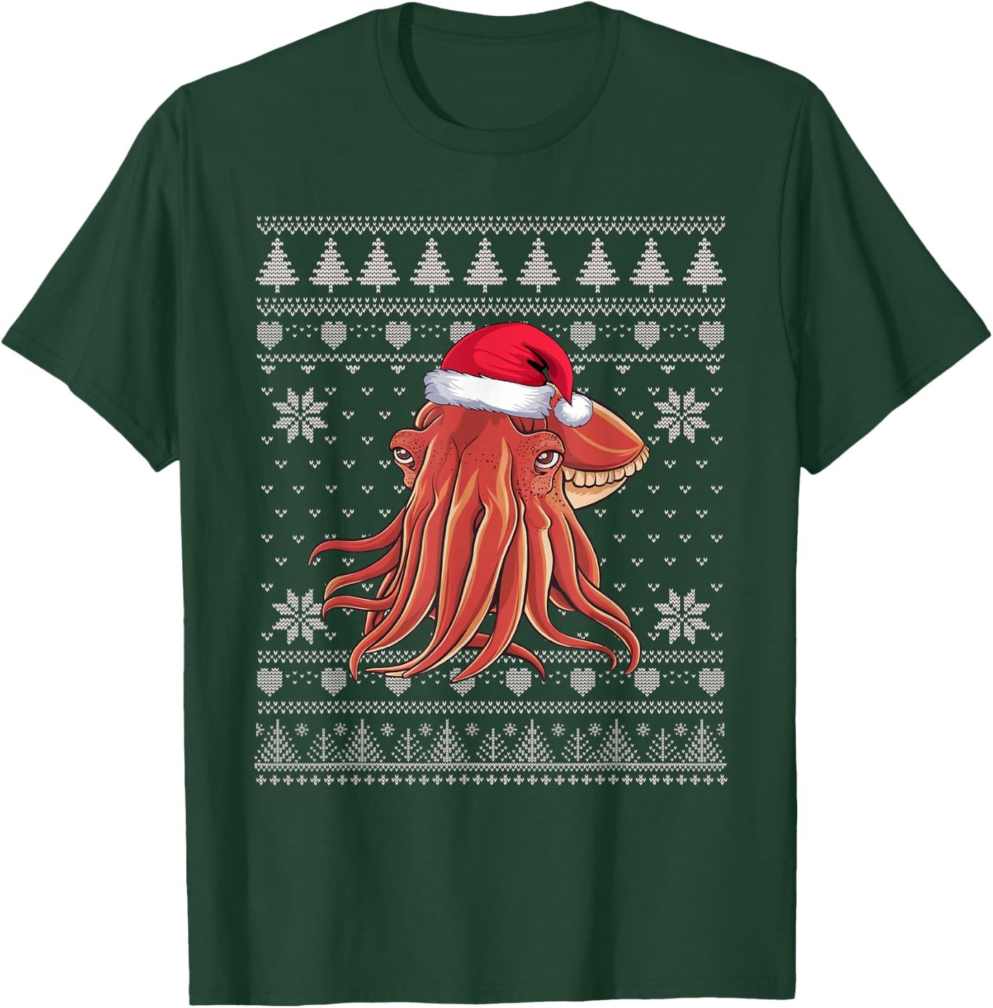 Funny Cuttlefish Ugly Christmas Sweater Santa Xmas PJs T-Shirt - T-Shirt | Forest