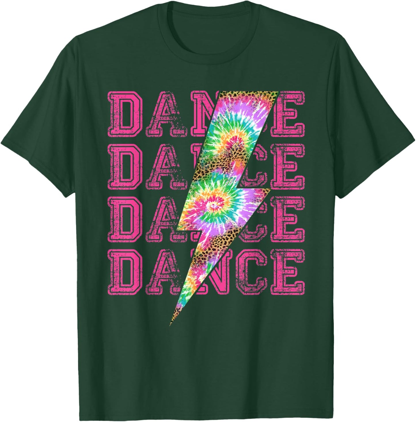 Dance Lightning Bolt Tie Dye Leopard Stacked Dancer T-Shirt - T-Shirt | Forest