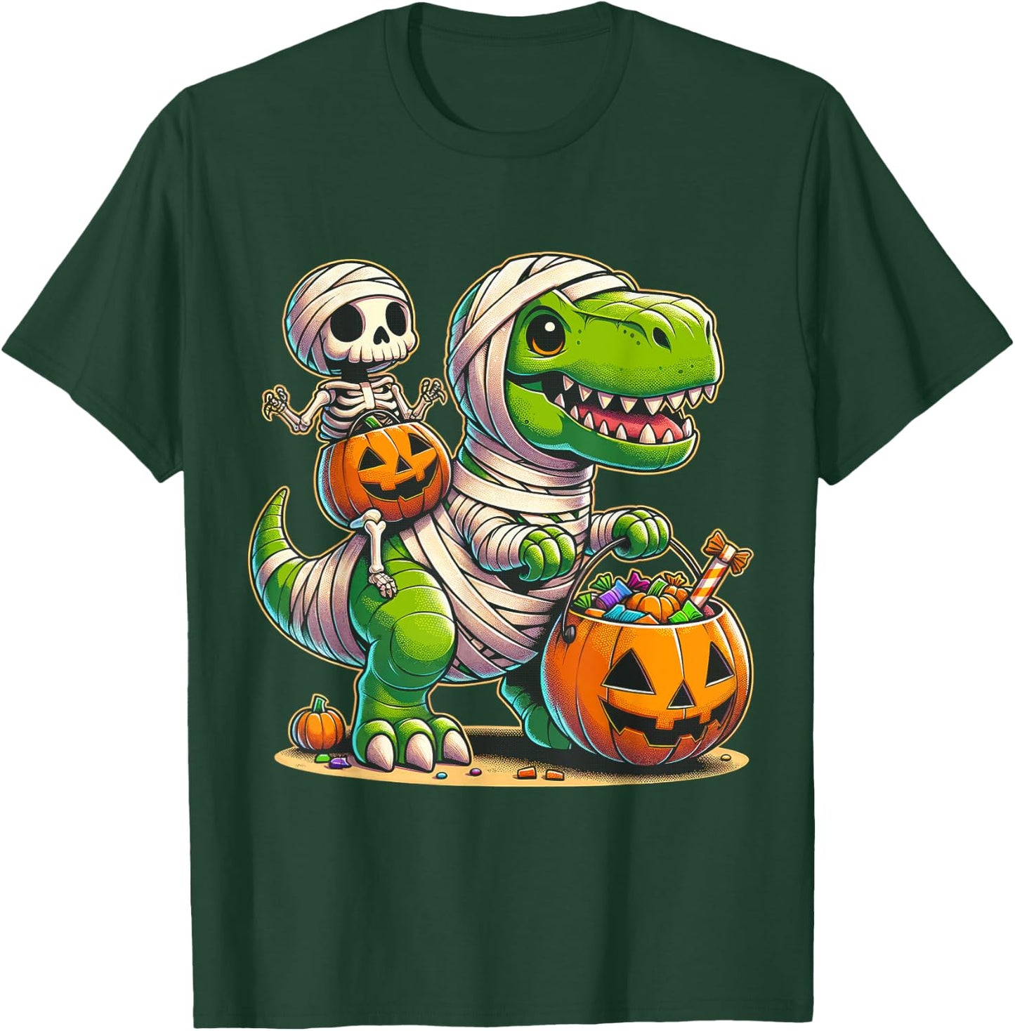 Halloween Funny T Rex Dinosaur Mummy Boys Trick Treat T-Shirt - T-Shirt | Forest