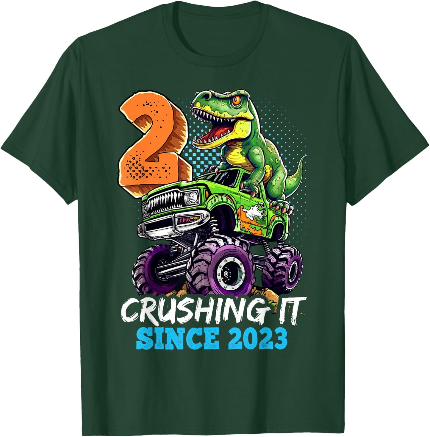 2nd Birthday Monster Truck Dinosaur Party Boys Rawr I'm 2 T-Shirt - T-Shirt | Forest