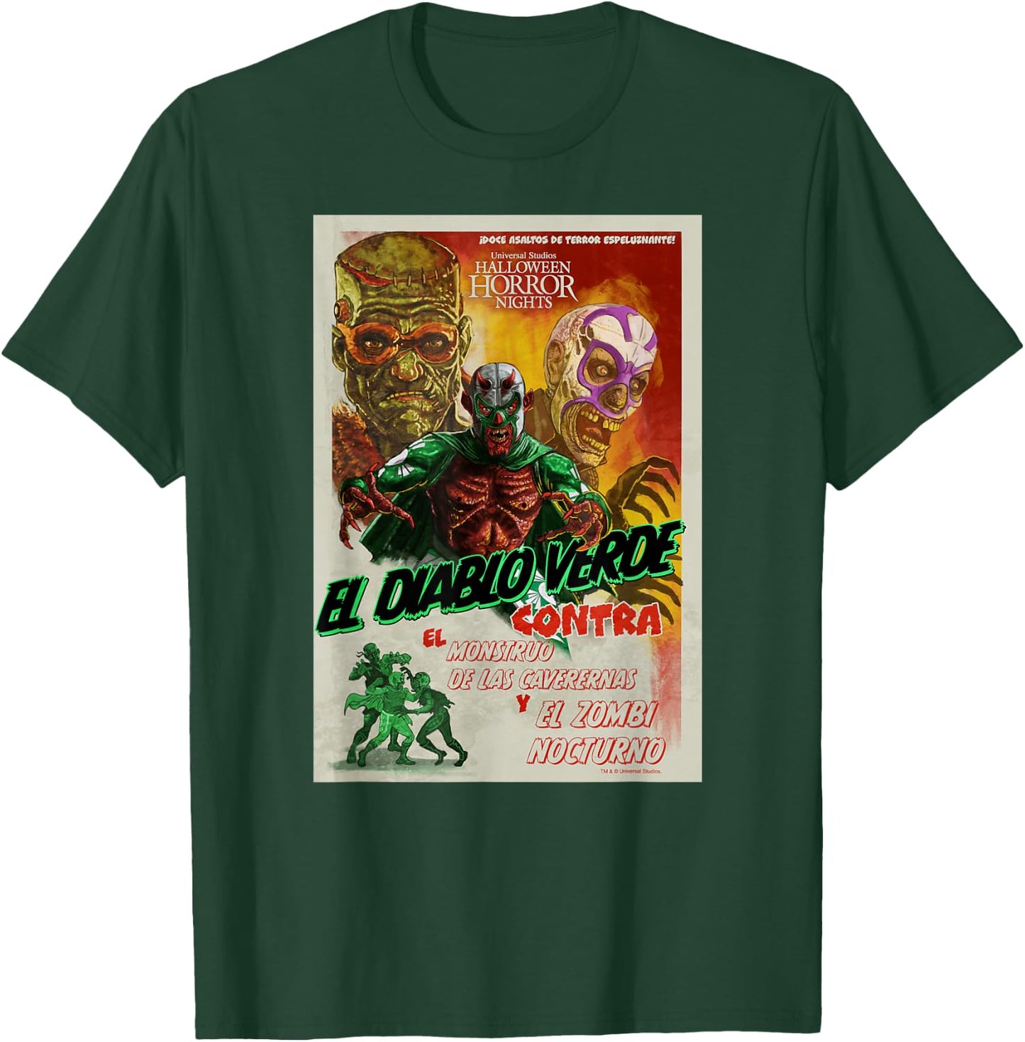 Universal Halloween Horror Nights Lucha Libre Diablo Verde T-Shirt - T-Shirt | Forest