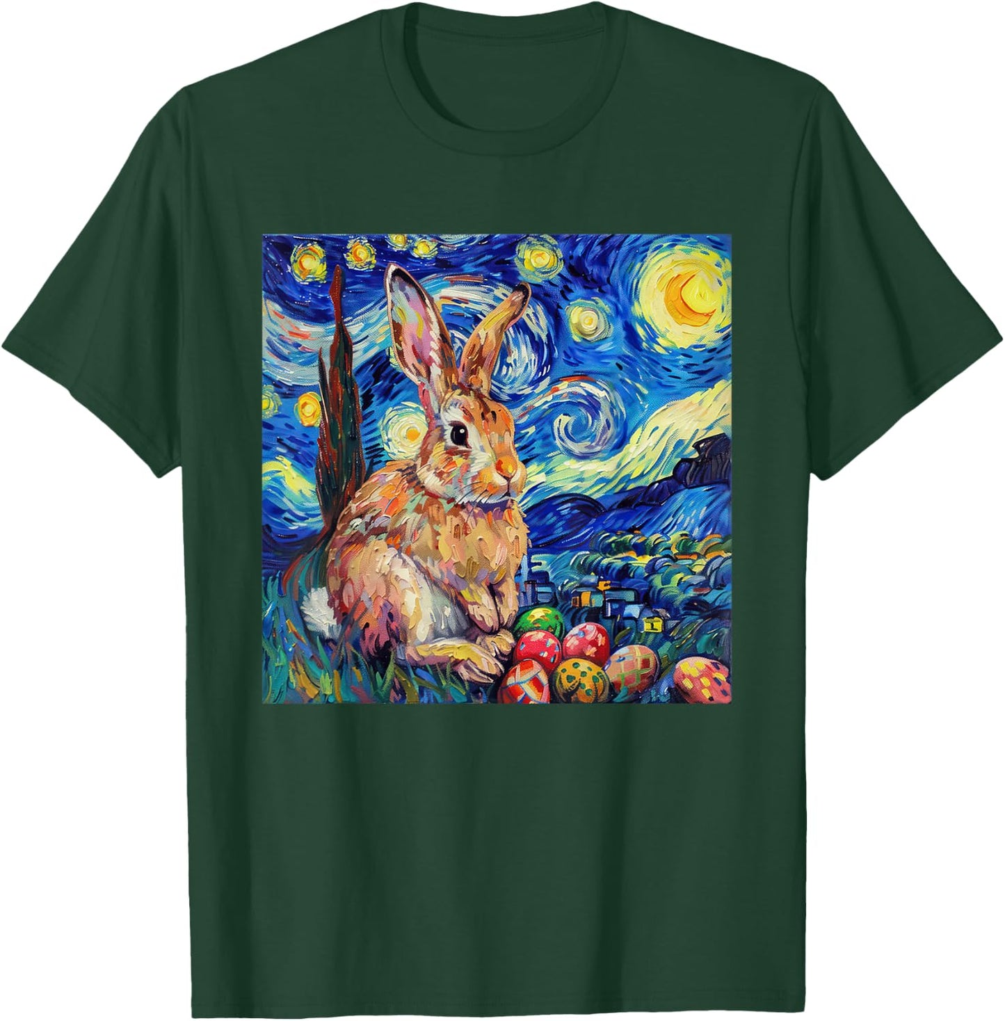 Easter Bunny Happy Easter Eggs Van Gogh Starry Night T-Shirt - T-Shirt | Forest