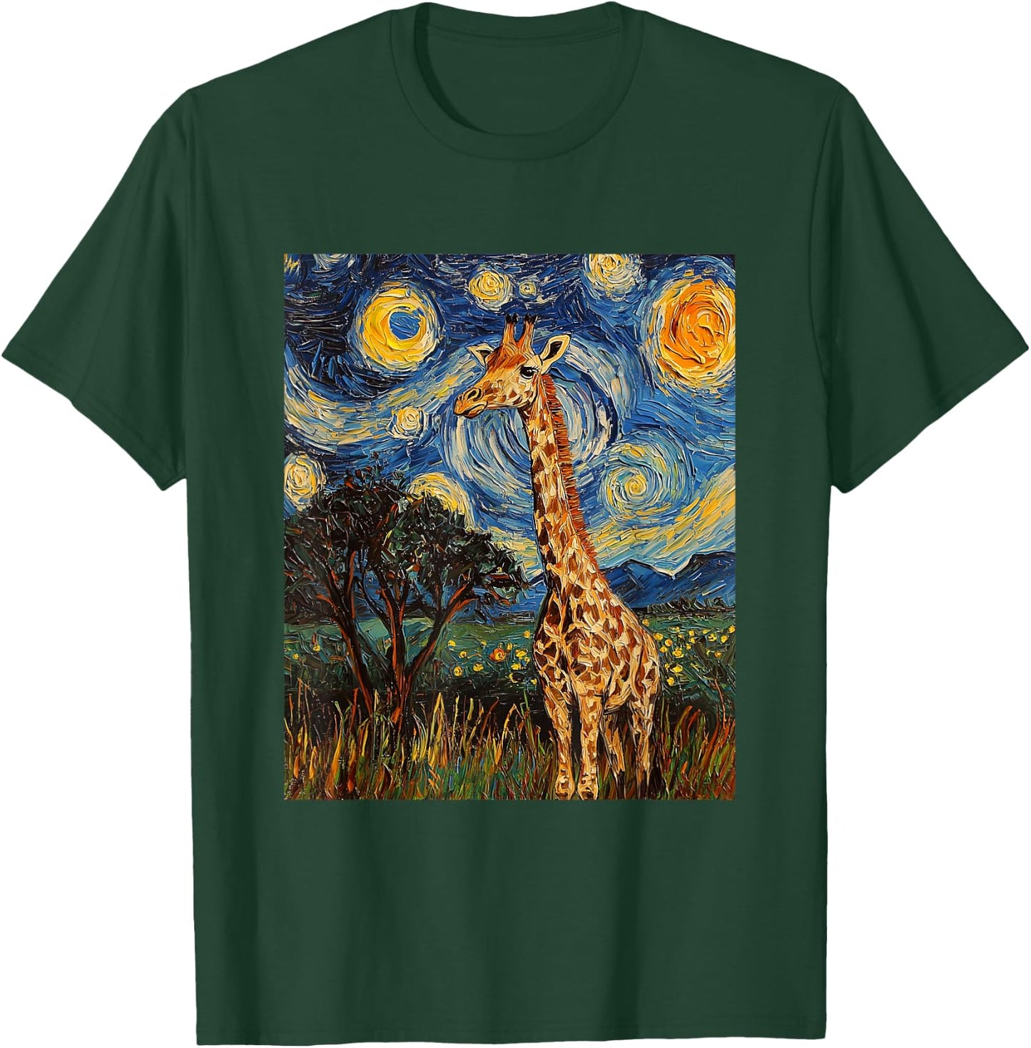 Giraffe Africa Van Gogh Style Starry Night Cute Graphic T-Shirt - T-Shirt | Forest