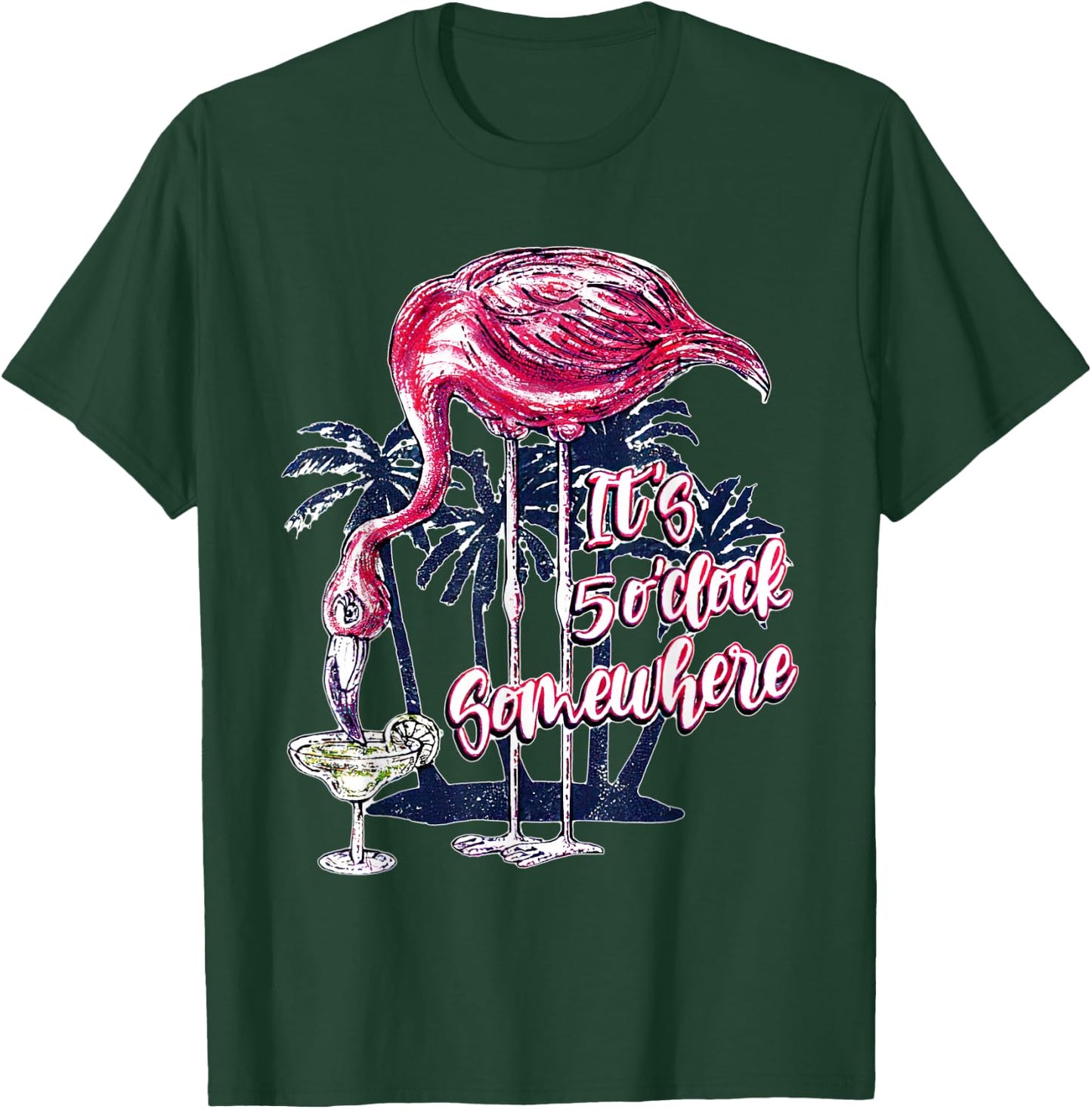 Flamingo It's 5 O'Clock Somewhere Drinking Margarita T-Shirt - T-Shirt | Forest